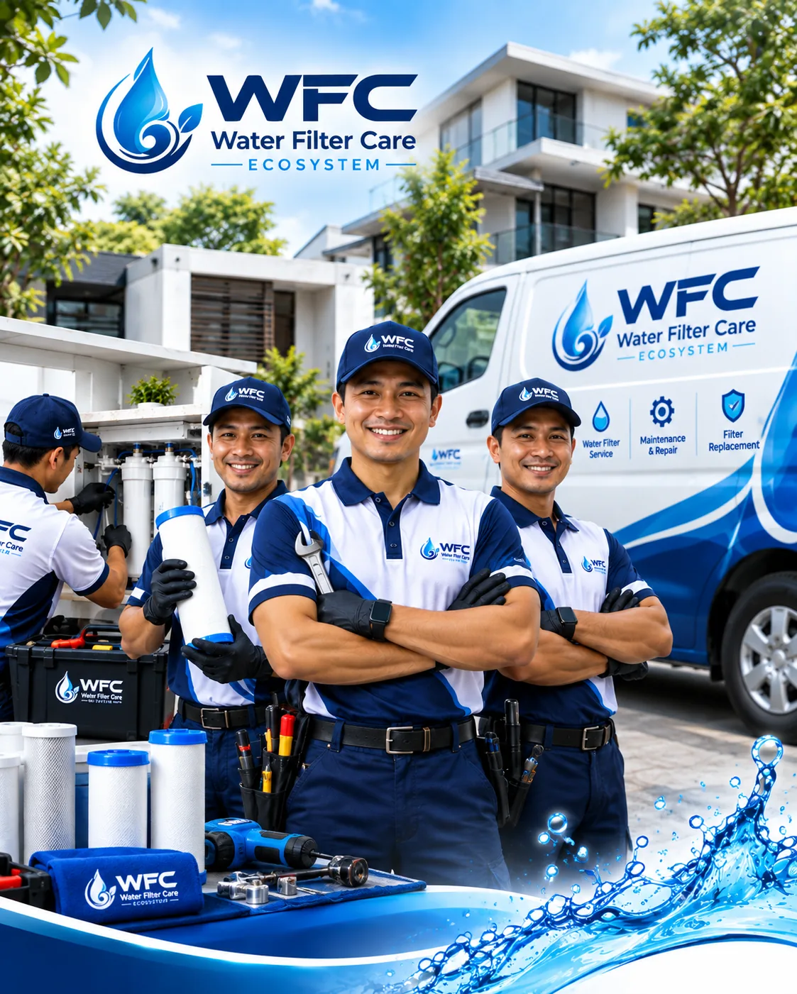 Pasukan juruteknik profesional WFC bersama kenderaan servis