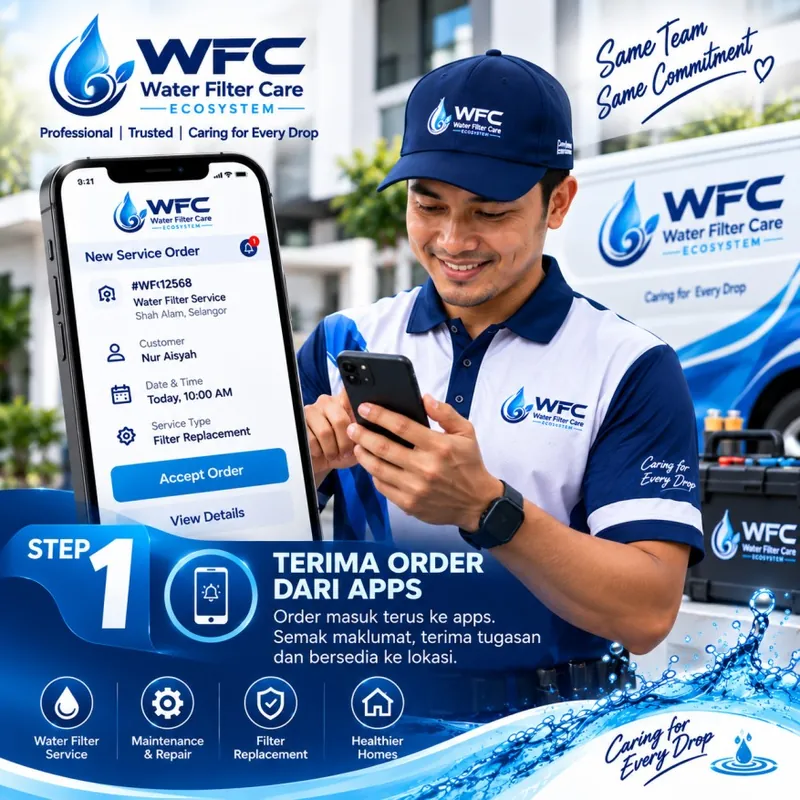 Juruteknik WFC menerima tugasan servis melalui sistem
